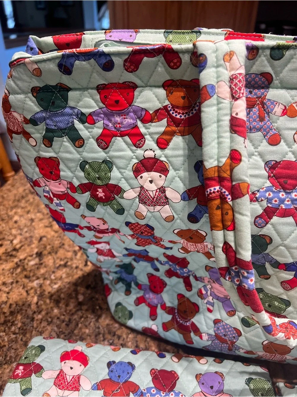Vera Bradley Quilted Teddy Print Tote Bag Set in Mint